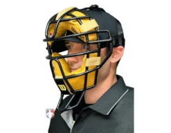 Wilson MLB Dyna-Lite Steel Umpire Mask With Tan -Move Gear Shop A3009X DS Wilson Dyna Lite Steel Umpire Mask with tan angle worn