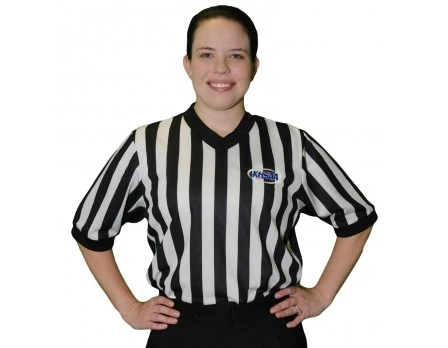 Kentucky (KHSAA) 1" Stripe Body Flex Women's V-Neck Side Panel Referee Shirt 1 Kentucky (KHSAA) 1" Stripe Body Flex Women's V-Neck Side Panel Referee Shirt