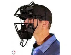 Champro Lightweight Steel Umpire Mask -Move Gear Shop CM72 B CHAMPRO STEEL UMPIRE MASK Worn Front Angled View