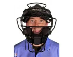 Champro Lightweight Steel Umpire Mask -Move Gear Shop CM72 B CHAMPRO STEEL UMPIRE MASK Worn Front View