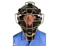 Front Page -Move Gear Shop DFM BL SV Diamond Silver Big League Aluminum Umpire Mask with Leather Worn Front View