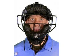 Force3 Defender Umpire Mask 13 Force3 Defender Umpire Mask -Move Gear Shop F3 DEF BK BK Force3 Defender Umpire Mask with Black Worn Front View
