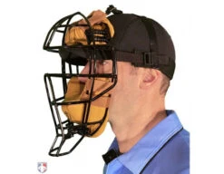 Force3 Defender Umpire Mask With Tan -Move Gear Shop F3 DEF BK TN Force3 Defender Umpire Mask with Tan Worn Front Angled View 1