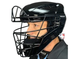 Force3 Black Defender XS3 Hockey Style Umpire Helmet -Move Gear Shop F3 XS3 BK Force3 Black Defender XS3 Hockey Style Umpire Helmet worn side
