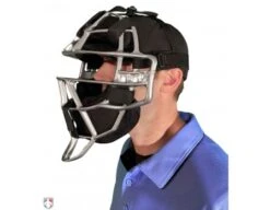 All-Star Silver Magnesium Umpire Mask With Black LUC 13 All-Star Silver Magnesium Umpire Mask With Black LUC -Move Gear Shop FM4000MAG UMP SV BK All Star Magnesium Umpire Mask with Black LUC Worn Front Angled View