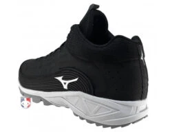 Mizuno Ambition 3 All-Surface Black & White Mid-Cut Field Shoes -Move Gear Shop MZ AB3M BW Mizuno Ambition 3 All Surface Black White Mid Cut Shoes back heel