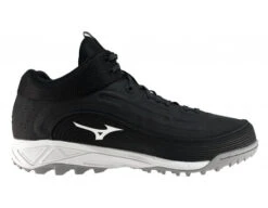 Mizuno Ambition 3 All-Surface Black & White Mid-Cut Field Shoes -Move Gear Shop MZ AB3M BW Mizuno Ambition 3 All Surface Black White Mid Cut Shoes side in