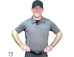 Smitty V2 Major League Replica Umpire Shirt - Charcoal Grey With Black 9 Smitty V2 Major League Replica Umpire Shirt - Charcoal Grey With Black -Move Gear Shop S314 CH Smitty V2 Major League Replica Umpire Shirt Charcoal Grey with Black Worn Front View