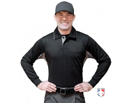 Smitty V2 Major League Replica Long Sleeve Umpire Shirt - Black With Charcoal Grey 2 Smitty V2 Major League Replica Long Sleeve Umpire Shirt - Black With Charcoal Grey - Image 2
