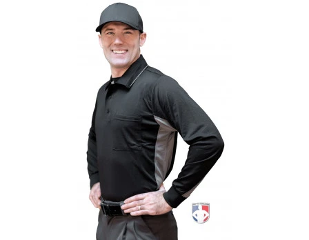 Smitty V2 Major League Replica Long Sleeve Umpire Shirt - Black With Charcoal Grey 1 Smitty V2 Major League Replica Long Sleeve Umpire Shirt - Black With Charcoal Grey