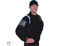 Smitty Traditional Half-Zip Umpire Jacket - Black And Powder Blue 6 Smitty Traditional Half-Zip Umpire Jacket - Black And Powder Blue -Move Gear Shop S320 BK PB Smitty Traiditonal Half Zip Umpire Jacket Black with Polo Blue Front Angled View with Black on Light Blue on White Precision Cut Number
