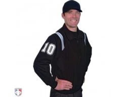 Smitty Traditional Half-Zip Umpire Jacket - Black And Powder Blue 7 Smitty Traditional Half-Zip Umpire Jacket - Black And Powder Blue -Move Gear Shop S320 BK PB Smitty Traiditonal Half Zip Umpire Jacket Black with Polo Blue Front Angled View with White on Black on White Precision Cut Number