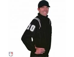Smitty Major League Style Fleece Lined Umpire Jacket - Black And White 5 Smitty Major League Style Fleece Lined Umpire Jacket - Black And White -Move Gear Shop S330 BK WH Smitty Major League Style Fleece Lined Umpire Jacket Black and White Front Angled View with White on Black on White Precision Cut Number