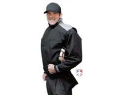 Smitty Major League Replica Thermal Umpire Jacket - Black With Charcoal Grey -Move Gear Shop S341 Smitty Major League Replica Thermal Umpire Jacket Black with Charcoal Grey angled plate