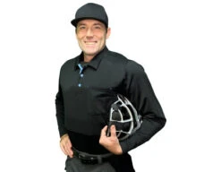 Smitty V3 Major League Replica Long Sleeve Umpire Shirt - Black With Sky Blue -Move Gear Shop S350 BK Smitty V3 Major League Replica Long Sleeve Umpire Shirt Black with Sky Blue plate angle