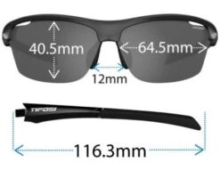 Tifosi Intense Sunglasses - Gloss Black / Smoke -Move Gear Shop TIF INTENSE GBS Tifosi Intense Sunglasses Gloss Black Smoke Front with Dimensions