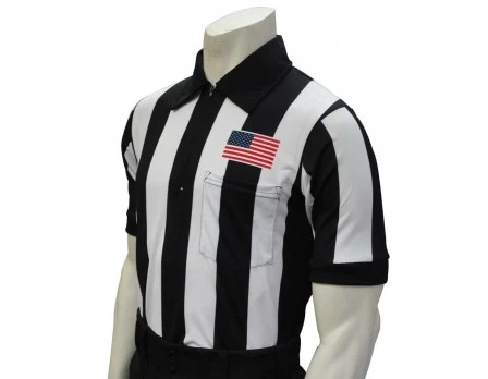 Smitty 2 1/4" Stripe Short Sleeve Football Referee Shirt With CHEST USA FLAG 1 Smitty 2 1/4" Stripe Short Sleeve Football Referee Shirt With CHEST USA FLAG