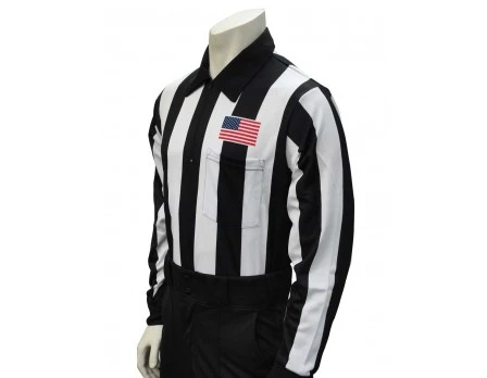 Smitty 2 1/4" Stripe Long Sleeve Football Referee Shirt With CHEST USA FLAG 1 Smitty 2 1/4" Stripe Long Sleeve Football Referee Shirt With CHEST USA FLAG