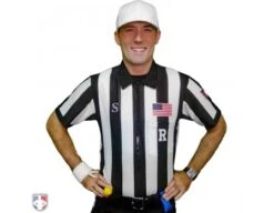 Smitty CFO College 2" "Body Flex" Short Sleeve Football Referee Shirt 8 Smitty CFO College 2" "Body Flex" Short Sleeve Football Referee Shirt -Move Gear Shop USA115CFO FLEX R Smitty CFO 2 Stripe Body Flex Football Referee Shirt Worn Front View