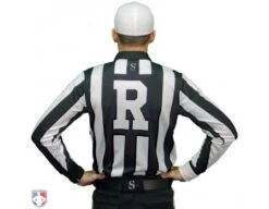 Smitty 2" Stripe Heavyweight Interlock Long Sleeve Football Referee Shirt With Position Placket 6 Smitty 2" Stripe Heavyweight Interlock Long Sleeve Football Referee Shirt With Position Placket -Move Gear Shop USA118X R Smitty 2 Stripe Long Sleeve Football Referee Shirt Worn Back View