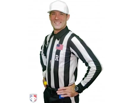 Smitty 2" Stripe Heavyweight Interlock Long Sleeve Football Referee Shirt With Position Placket 2 Smitty 2" Stripe Heavyweight Interlock Long Sleeve Football Referee Shirt With Position Placket - Image 2