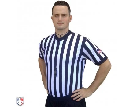 Smitty 1" Stripe Body Flex V-Neck Referee Shirt With USA Flag 1 Smitty 1" Stripe Body Flex V-Neck Referee Shirt With USA Flag