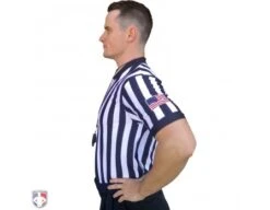 Smitty 1" Stripe Body Flex V-Neck Referee Shirt With USA Flag 8 Smitty 1" Stripe Body Flex V-Neck Referee Shirt With USA Flag -Move Gear Shop USA200 FLEX Worn Side with Flag