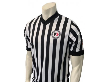 Iowa Girls (IGHSAU) 1" Stripe Body Flex Men's V-Neck Referee Shirt 1 Iowa Girls (IGHSAU) 1" Stripe Body Flex Men's V-Neck Referee Shirt