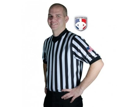 Smitty Dye Sublimated 1" Stripe V-Neck Referee Shirt With USA FLAG 1 Smitty Dye Sublimated 1" Stripe V-Neck Referee Shirt With USA FLAG