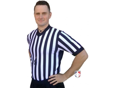Smitty 1" Stripe Body Flex V-Neck Referee Shirt With Side Panels 1 Smitty 1" Stripe Body Flex V-Neck Referee Shirt With Side Panels