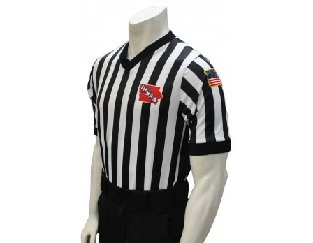 Iowa (IHSAA) 1" Stripe Body Flex Men's V-Neck Referee Shirt With Side Panels 1 Iowa (IHSAA) 1" Stripe Body Flex Men's V-Neck Referee Shirt With Side Panels