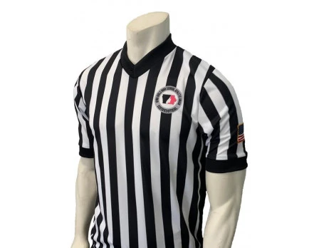 Iowa Girls (IGHSAU) 1" Stripe Body Flex Men's V-Neck Referee Shirt With Side Panels 1 Iowa Girls (IGHSAU) 1" Stripe Body Flex Men's V-Neck Referee Shirt With Side Panels