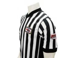 Nebraska (NSAA-NHSOA) 1" Stripe Body Flex Men's V-Neck Referee Shirt With NHSOA Logo & Side Panels