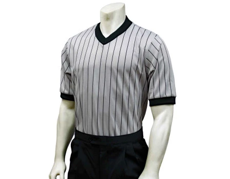 Smitty Body Flex Grey V-Neck Referee Shirt With Black Pinstripes 1 Smitty Body Flex Grey V-Neck Referee Shirt With Black Pinstripes