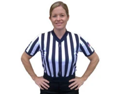 Smitty Women's 1" Stripe Body Flex V-Neck Referee Shirt With USA Flag
