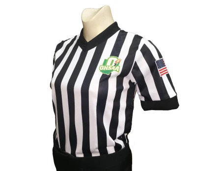 Ohio (OHSAA) 1" Stripe Body Flex Women's V-Neck Referee Shirt 1 Ohio (OHSAA) 1" Stripe Body Flex Women's V-Neck Referee Shirt