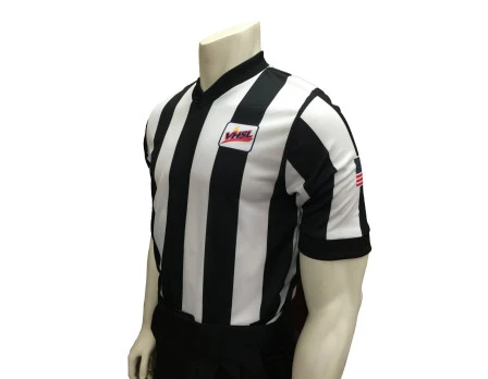 Virginia (VHSL) 2 1/4" Stripe Body Flex Men's V-Neck Referee Shirt 1 Virginia (VHSL) 2 1/4" Stripe Body Flex Men's V-Neck Referee Shirt