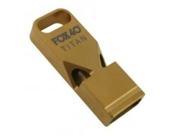 Fox 40 Titan Referee Whistle 8 Fox 40 Titan Referee Whistle -Move Gear Shop WTITAN G Fox 40 Titan Referee Whistle Gold Front Angled View