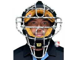 Wilson MLB Camo Dyna-Lite Aluminum Umpire Mask With Two-Tone -Move Gear Shop Wilson Camo Worn front